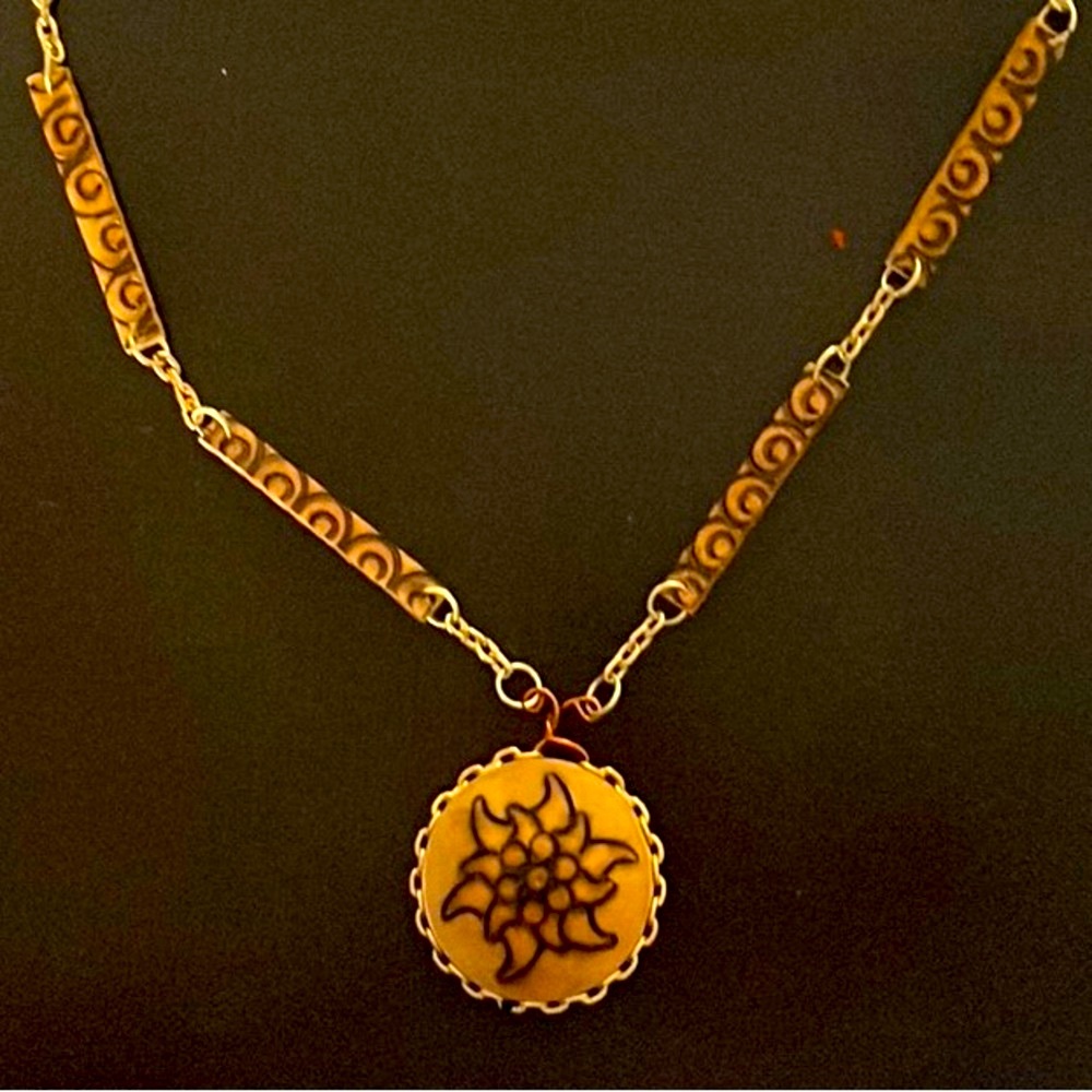 Handcrafted Wooden Necklace with Sun Pendant